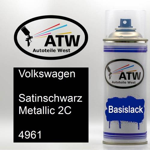 Volkswagen, Satinschwarz Metallic 2C, 4961: 400ml Sprühdose, von ATW Autoteile West.